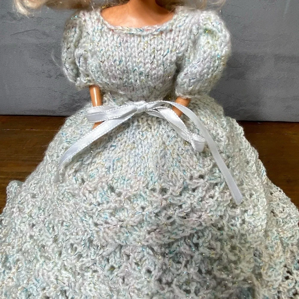 Vintage Barbie OOAK Handmade White Knit Crochet Ballgown Dress Petticoat 11 in